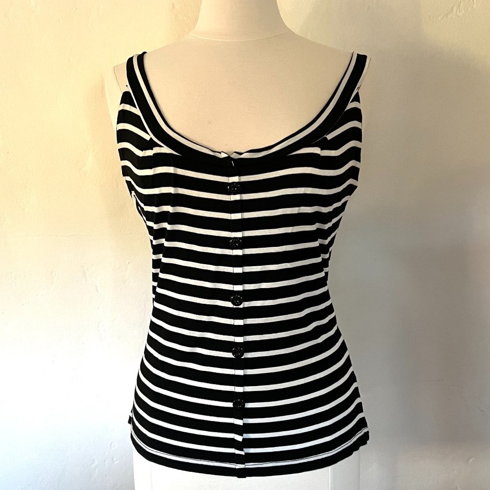 Freddie's of Pinewood Demi Dare Sleeveless Knit Top Black & White Stripes Sz XL